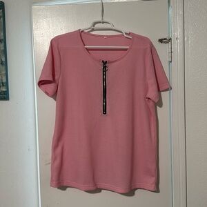 Pink blouse with silver zipper. Never worn